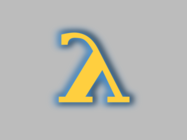 Yellow Greek letter lambda, with a blue glow