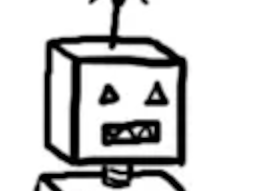 Black hand-drawn robot head on white background